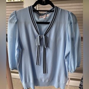 NWT Nanette Lepore Light Blue Tie-Neck Puff Sleeve Top